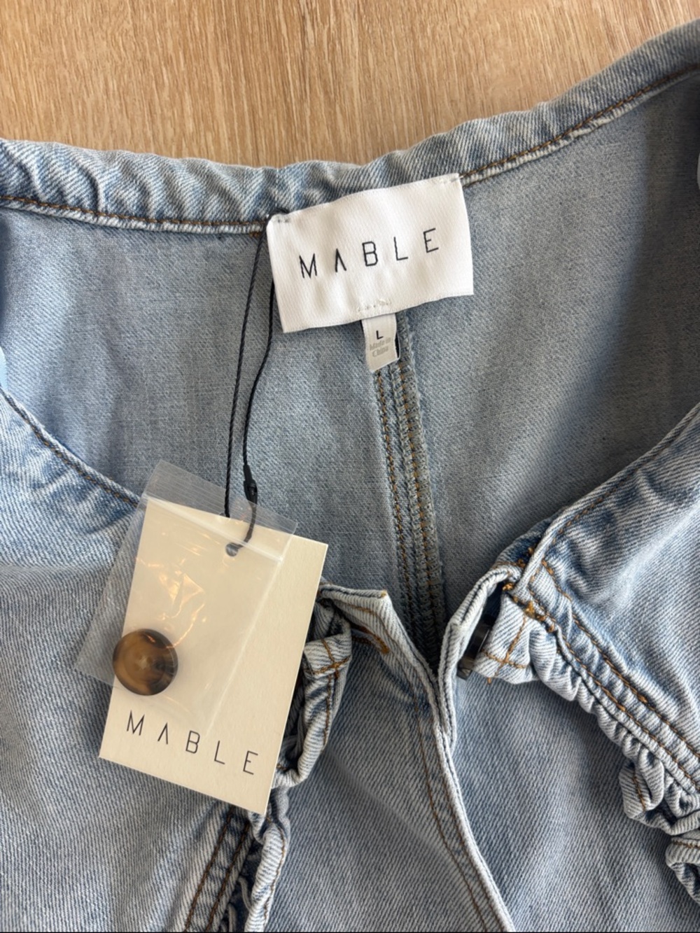 NWT MABLE BOUTIQUE ROMPER DENIM JEAN WIDE COLLAR LARGE SLEEVELESS - Picture 5 of 6